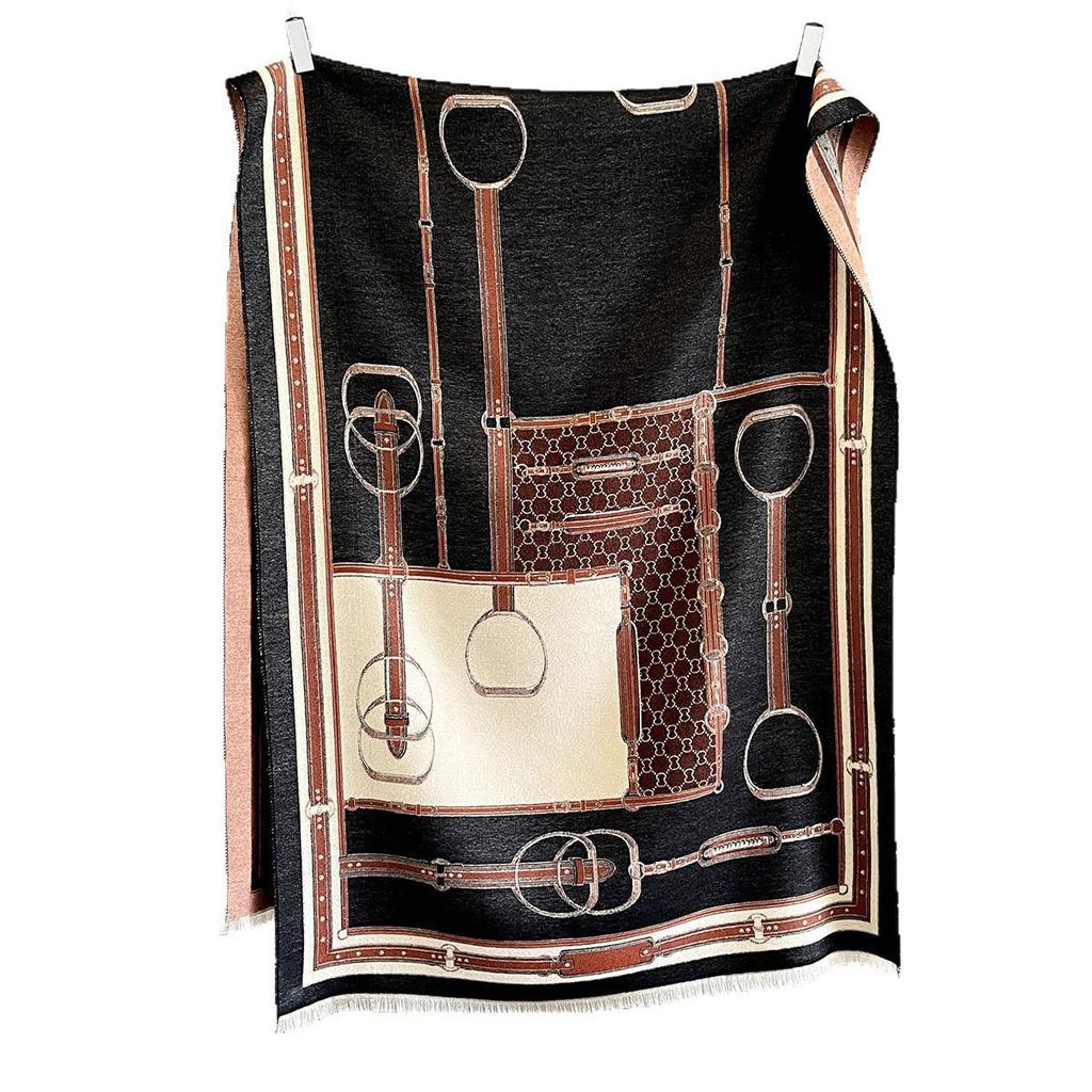 Orange Geometric Pattern Imitation Cashmere Scarf & Shawl – Versatile, Warm, Autumn/Winter Wear