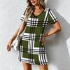 Summer Fashion Women's V Neck Short Sleeve Retro Geometric Pattern Printed  Dress Sex Short Skirt Dresses