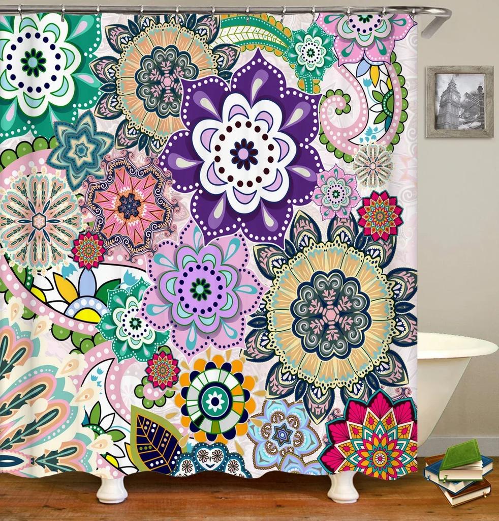 3D Flower India Bohemian Print Nordic Style Shower Curtain Set With Hooks Natural Landscape Home Decoration Bathroom Curtains