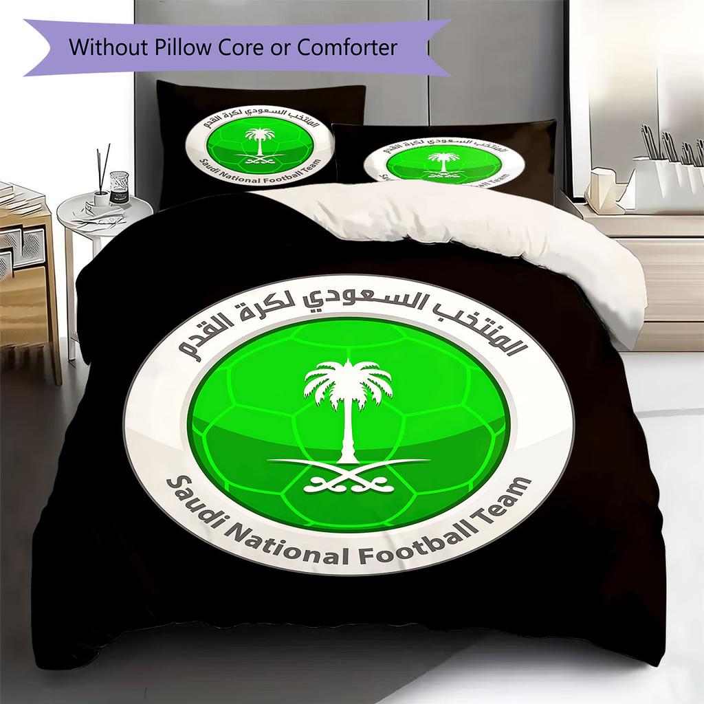 Saudi Senior National Football Team Pattern Bedding,Quilt Set Quilt Cover Pillowcase Home Gift(1 * duvet cover + 2 * pillowcase, without core)