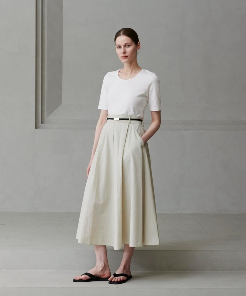 Owaiwai Cotton Flare Long Skirt_Beige