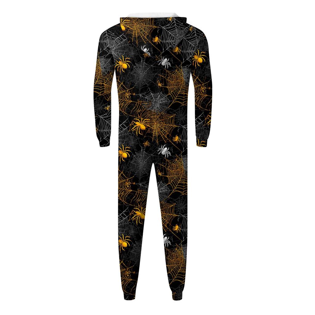 Halloween Print Family Matching Hooded Long Sleeved Zippered Jumpsuit Set