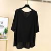 Women Casual Comfortable Summer Loose Fit Large Size Modal V Neck T Shirt Half Sleeve High Low Hem Top