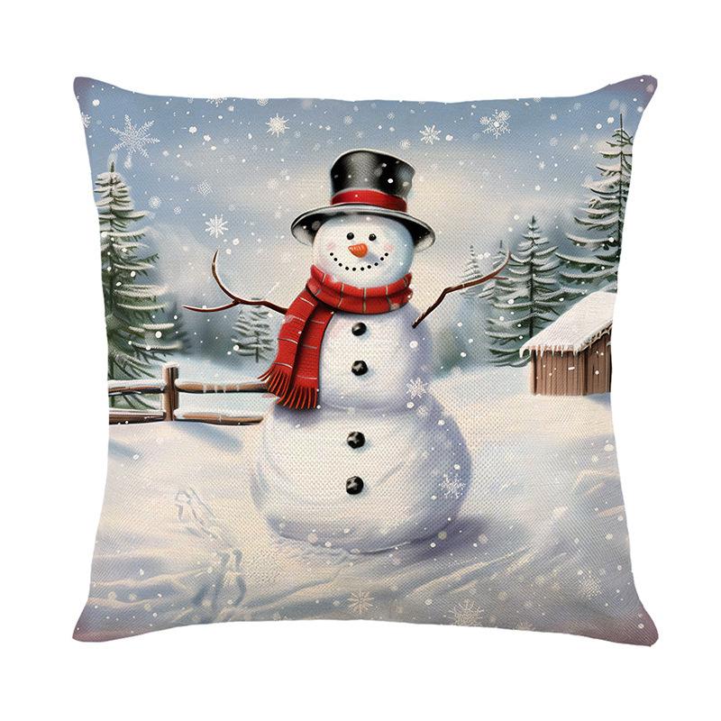 New Home Nap Sofa Pillow Case Backrest Christmas Snowman Print Pillow Cushion