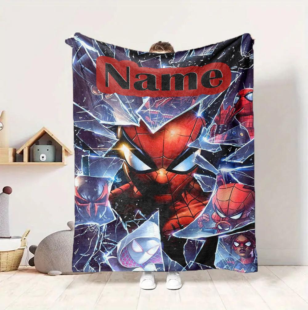 Custom Name Spider-Man Comics Flannel Blanket Throw Blanket Soft Warm Sofa Bed Decor Unique Gift