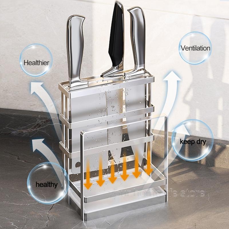 knives holder304 stainless steel knives holder with Drip Top panfor kitchen over the sinkKnife Block Cutting Board Organizer for Home