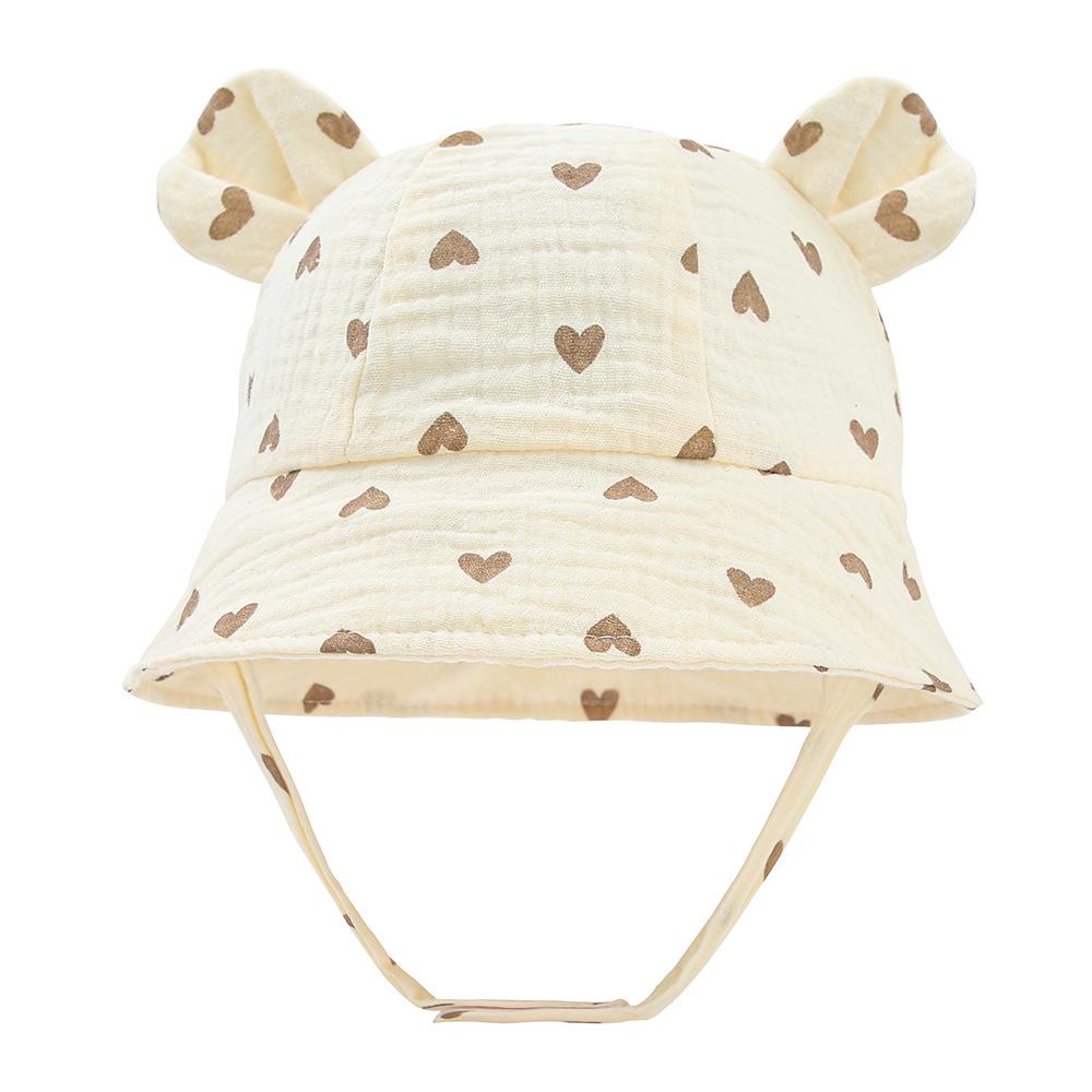 Baby Pure Cotton Bucket Hat with Rabbit Ears - Solid Color Sun Hat for 3-12 Months