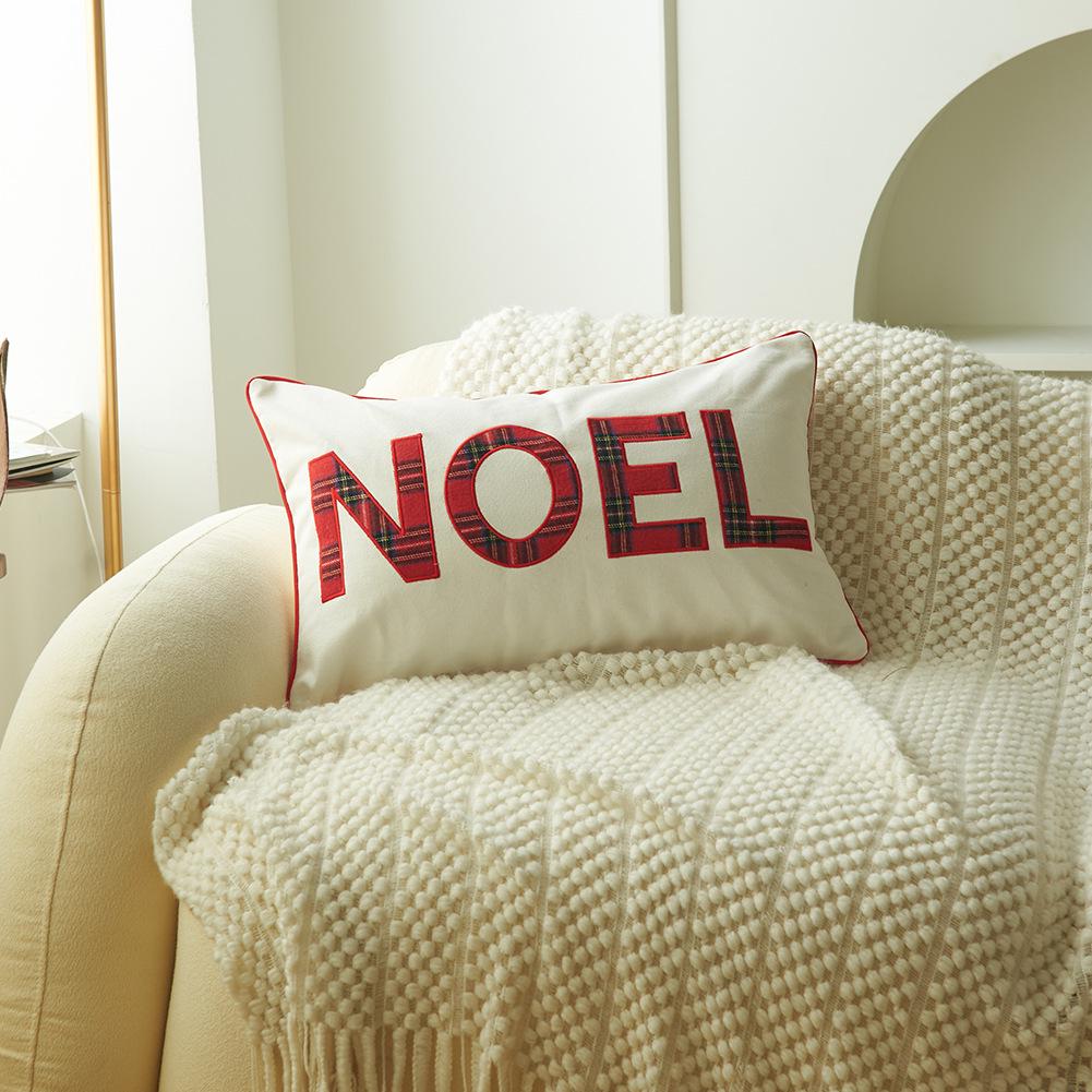 Christmas Plaid Pillowcase with Embroidered Letters