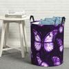 A Foldable Laundry Basket, Purple-themed Storage Bin with Butterfly Design, Ideal for Home Use and Organizing Items. Suitable for Bedrooms, Bathrooms,
