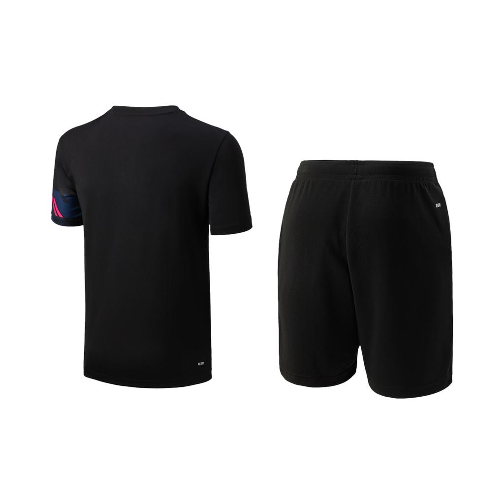 Li-Ning Round Neck Short Sleeve Mid Waist Tied Casual Sports Suit Men Suit Black AATU053-1