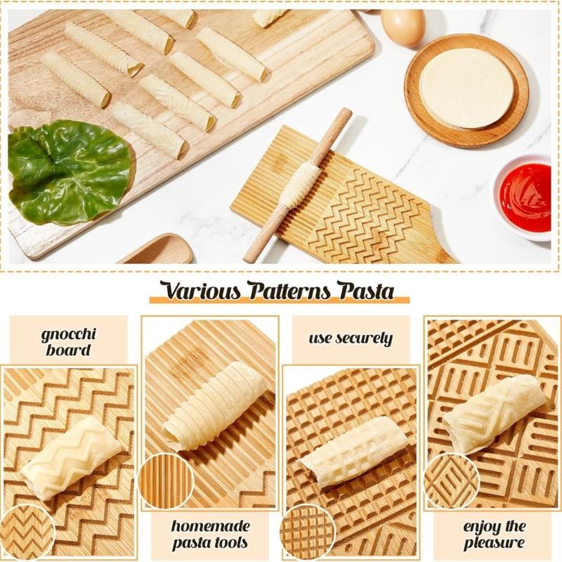 Complete Gnocchi Maker Set Featuring Wood Board and Rolling Pin Wood Gnocchi Board Suitable for Pastas Enthusiasts