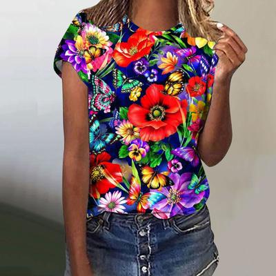 T-shirt Femme Fleur Oiseau Papillon T-shirt Imprimé 3D T-shirt Mode Femme T-shirt Col Rond Manches Courtes