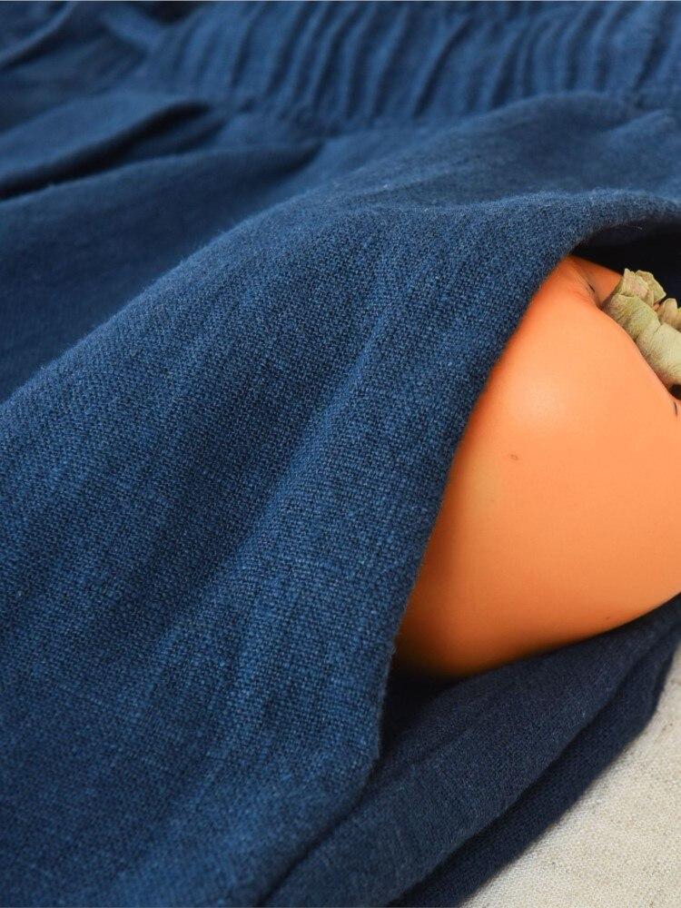 Johnature Women Vintage Elastic Waist Straight Pants Pockets Belt Solid Color Autumn Loose Casual Linen Women Pants