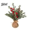 Desktop Holiday Decoration Miniature Christmas Tree with Red Berries, Artificial Mini Pine Burlap Indoor Xmas Table Centerpiece Base, Tabletop