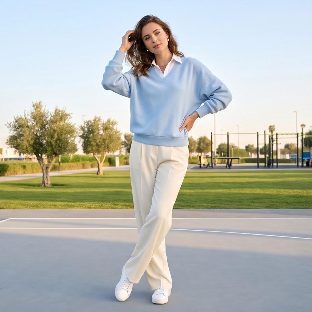 Dames V-hals Top met Lange Mouwen Losse Pasvorm Casual Koreaanse Blouse voor Dagelijks Gebruik