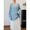 Early Autumn New Thin Hollow Loose Knitted Sweater Top Soft Waxy Gentle Wind Sweater Pullover Woman
