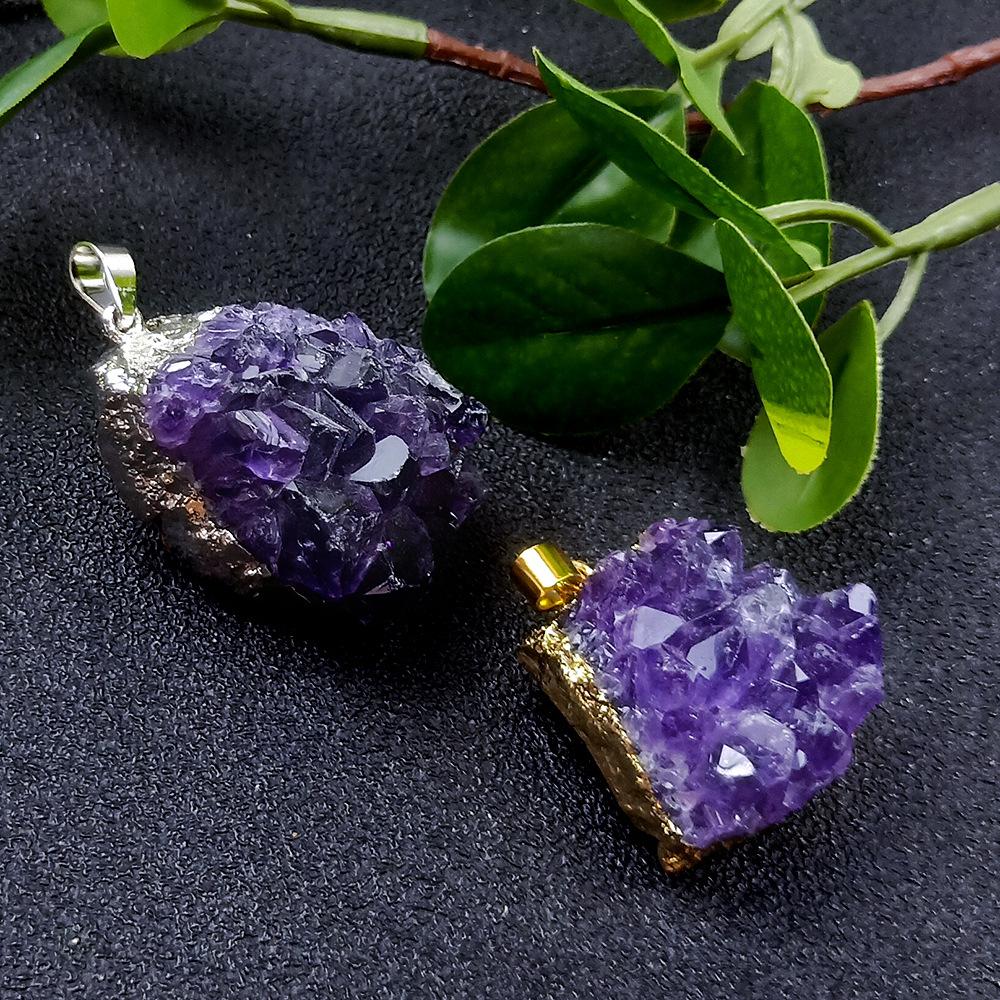 Handcarved Amethyst Cluster Quartz Heart Pendant Necklace Love Healing Crystal Pendant Necklace Mothers Days Gifts for Women