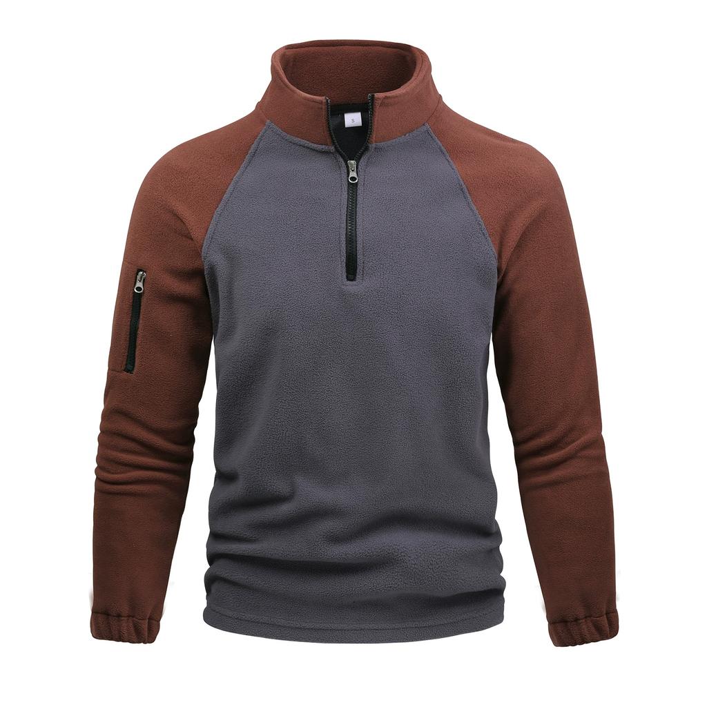 Men's Fleece Warm V-neck Zipper Sweatshirt  Outdoor Sports Coats Pullover Men's Casual Outwear