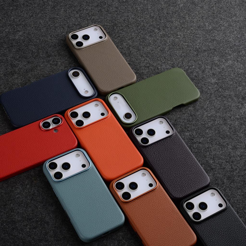 Melkco With AI Button Genuine Leather Case for iPhone 17 Pro Max Air Top-layer Cowhide Metal Lens Ring Magnetic Charging Cover