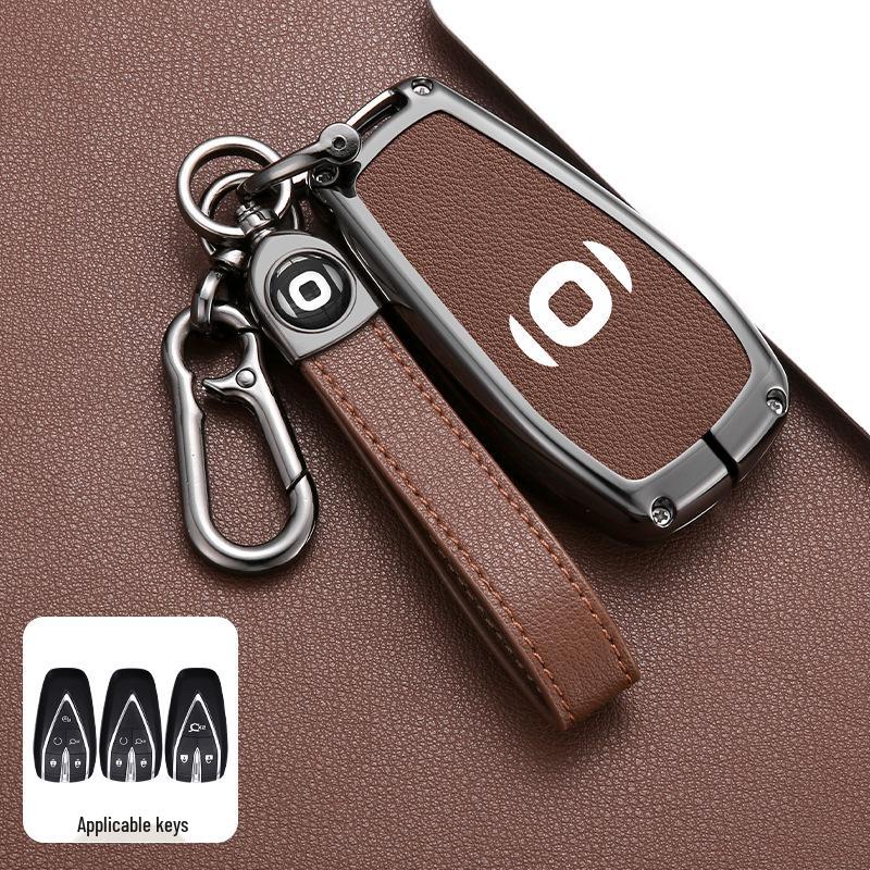 Changan Qiyuan A05/A06/A07 Remote Key Cover: Metal Shell with Leather Snap Button for Q05 125MAX
