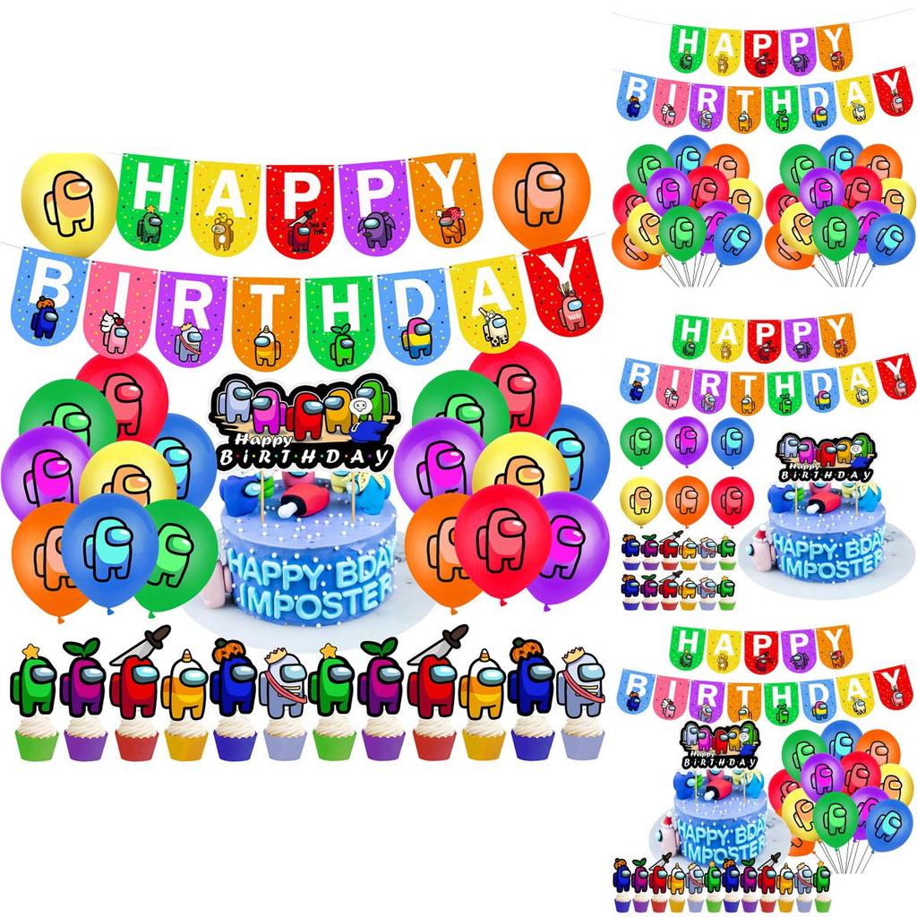 Cake Balloon Game Cupcake Topper Banner Birthday Party Decor Supplies