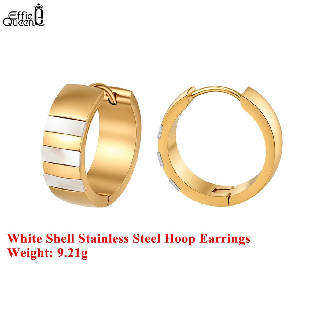 Effie Queen Edelstahl 18 Karat Gold Weiße Muschel Creolen Bankett Schmuck für Damen Geburtstage Party Jahrestag Geschenk STME06