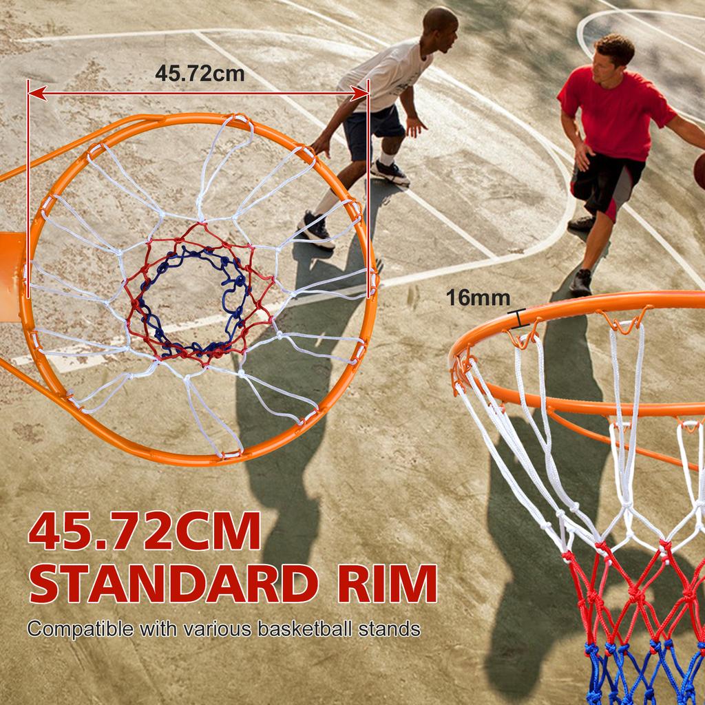 45.72cm Basketball Rim Replacement, Wall Door Mounted, Heavy Duty Flex Rim Goal with Net, Fits In-Ground & Wall-Mounted Hoops, Indoor/Outdoor (Orange)