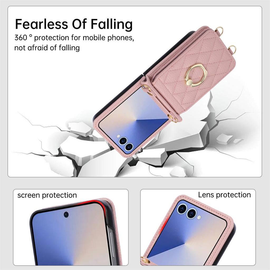 Ring Holder Crossbody Leather Wallet Card Slot Phone Case for Samsung Galaxy Z Flip 7 6 5 4 3 Flip7 FE Lanyard Protection Cover