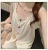 2026 Summer Cloud Cotton Pajama Set with Built-in Bra for Women - Princess Style Camisole & Round Neck Sweet Homewear