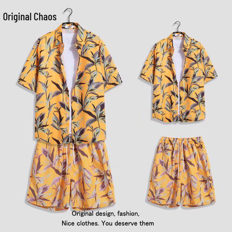 Hawaiian Floral Beach Resort Unisex Two-Piece Set: Loose Short Sleeve Shirt & Shorts