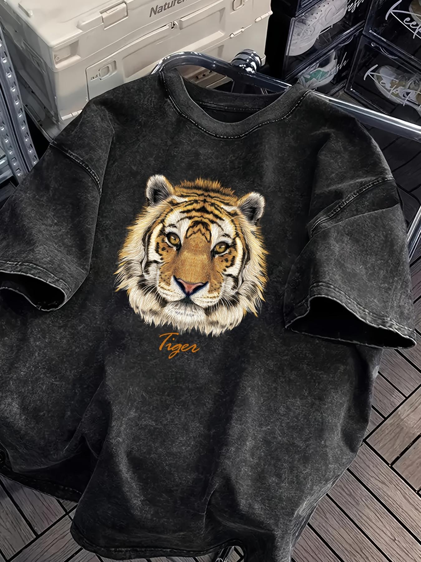 

Vintage Washed Black Tiger Graphic TShirt Retro Champions Stay Strong Save The Tigers Slogans Casual Streetwear for Men Women S