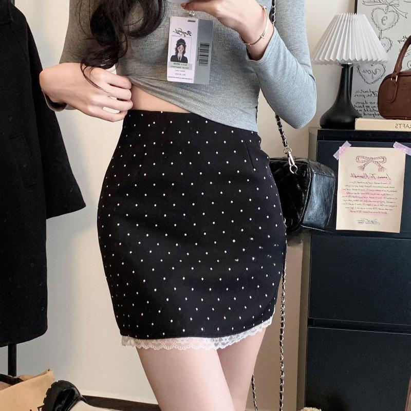 

Lace Patchwork Polka Dot High Waist A-Line Skirt - Spring/Summer Anti-Exposure Slimming Hip-Hugging Style for Women 3XL