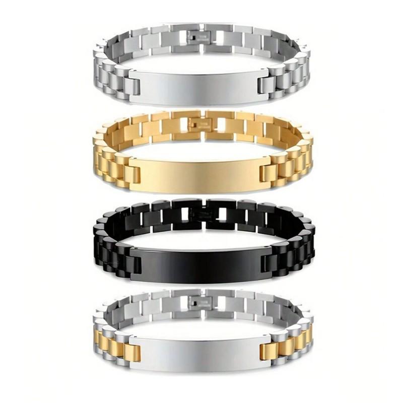 Geometrisches Edelstahlarmband für Herren Mit Personalisierbarer Gravurplatte Minimalistisch Mode