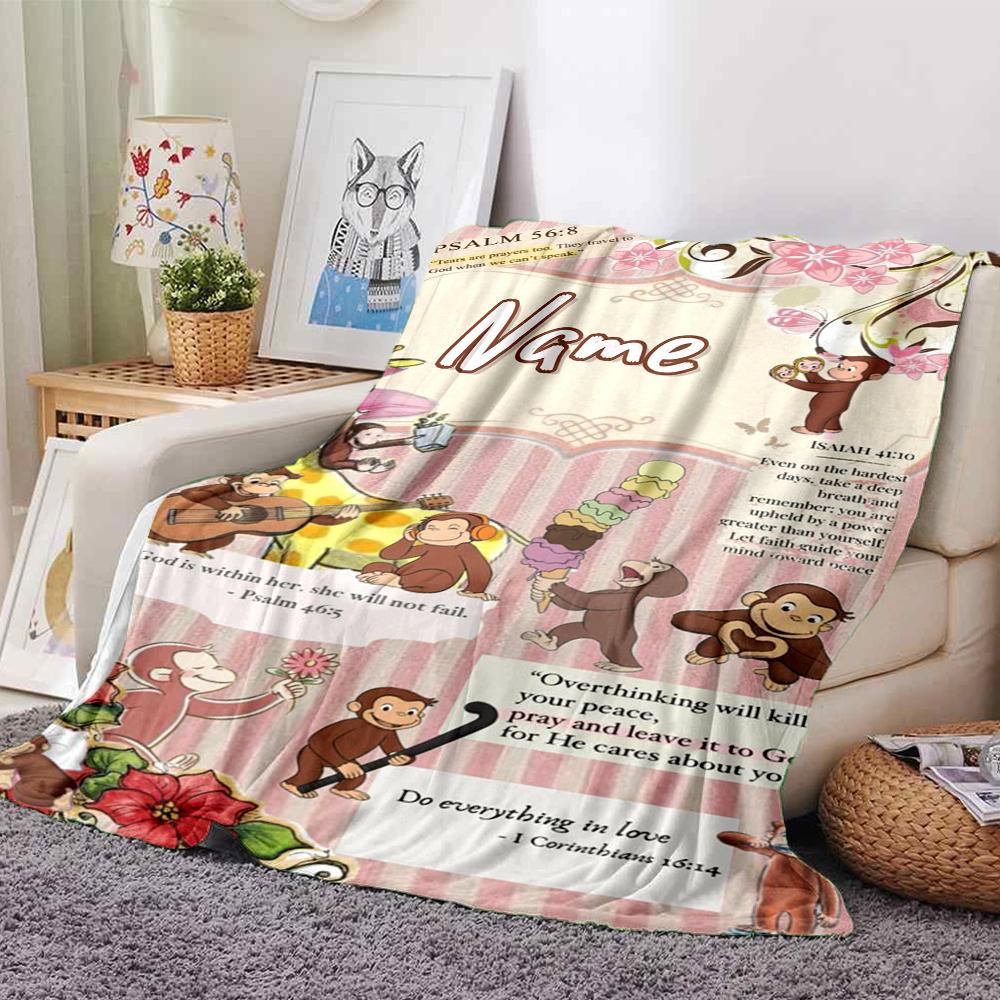 Custom Name Curious George Adventure Party Blanket For Couch Bed Plush Cozy Fuzzy Blanket Super Soft Warm Blankets For Fall And Winter 0916214