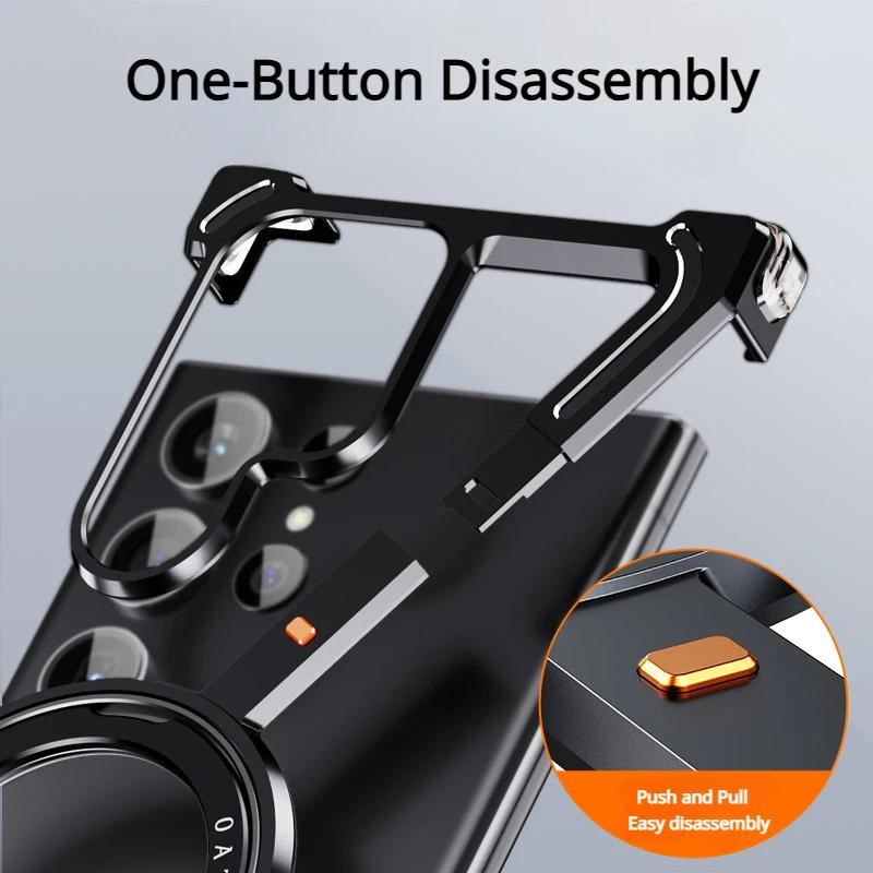 Coque de téléphone magnétique en métal Oatsbasf pour Samsung Galaxy S24/S24+/S24 Ultra Pare-chocs ultra-mince sans cadre Housse de téléphone à coussin d'air