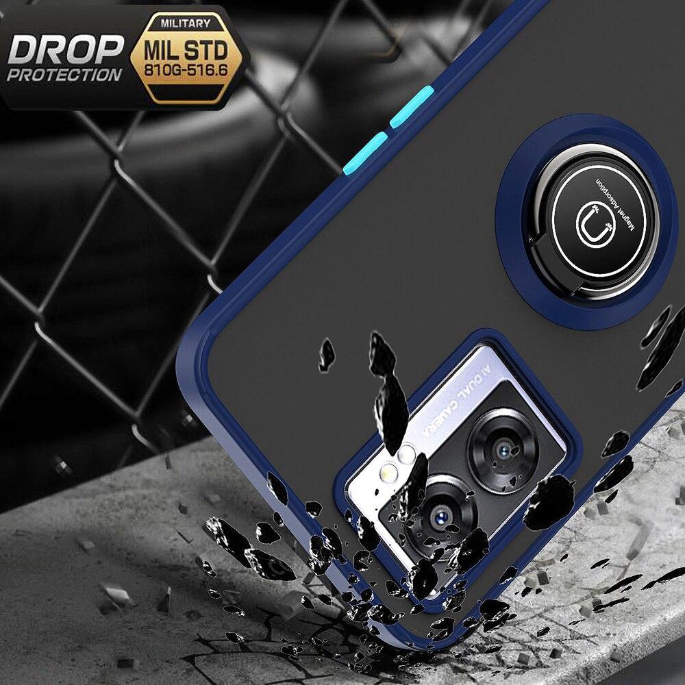 KEYSION Fashion Matte Case for OPPO A77 5G Transparent Shockproof Ring Stand Phone Back Cover for Realme Q5i V23 5G Narzo 50 5G