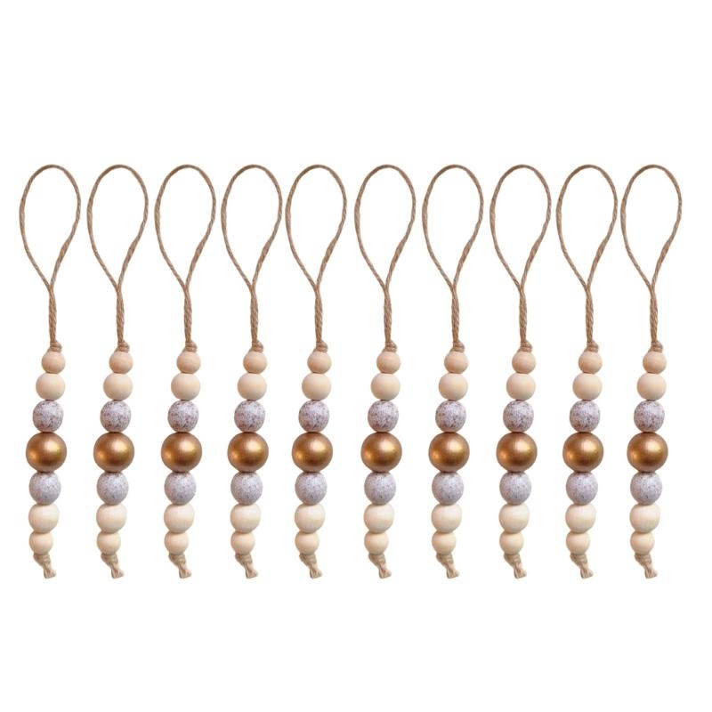 10Pcs Wooden Beads Ornament Wood Beaded Christmas Tree Decoration For Wall Window Staircase Holiday Party Decoration