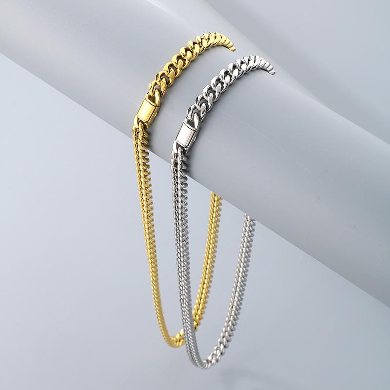 Kalen Shiny Cuban Chain Bracelet for Men Hip Hop Stainless Steel Jewelry Sets Gold Color Thick Necklace 8MM Trendy Accessories