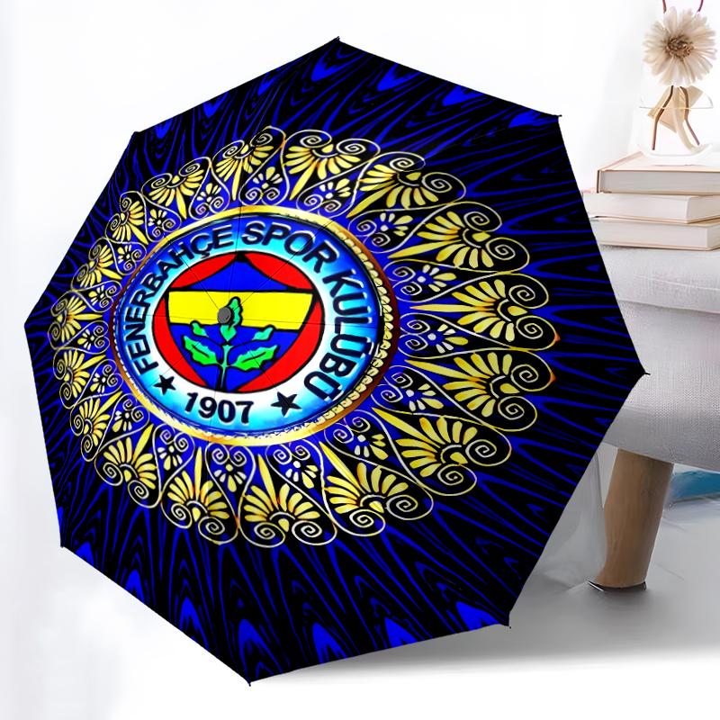 1pc Sturdy 8-Bone Auto Umbrella, Fenerbahce Spor Kulübü Umbrella, Digital Printed, Foldable Umbrella for On-the-Go Outdoor Use