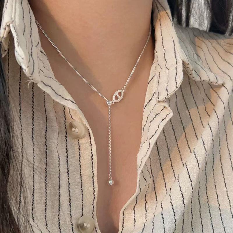 Elegante Damen S925 Sterlingsilber Perlenanhänger Halskette - Leichte Luxus Schlüsselbeinkette