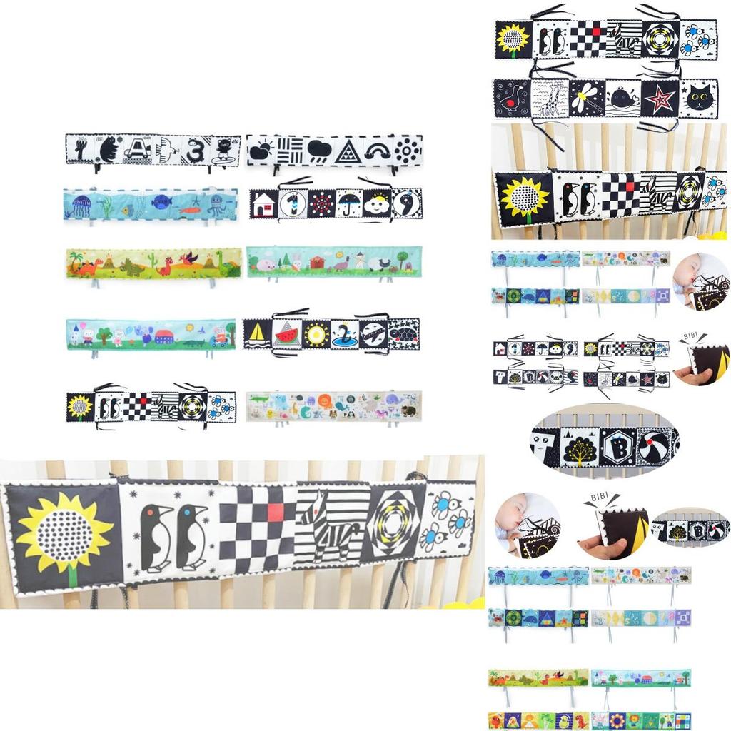 Nowa Dwustronna Czarno-Biała Książeczka-Ochraniacz do Łóżeczka Dziecięcego z Odporną na Rozdarcia Zabawką 3D do Wczesnej Edukacji i Urządzeniem Dźwiękowym