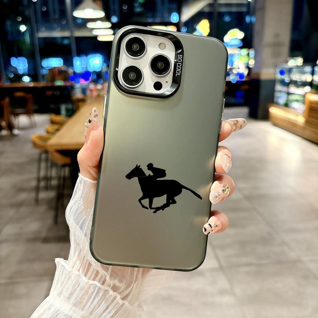 Color Phone Case For iPhone 17 16E 16 11 15 14 Pro MAX 12 13 MINI 7 8 Plus XR SE Silver Plated IMD Cover Protection Horse Art