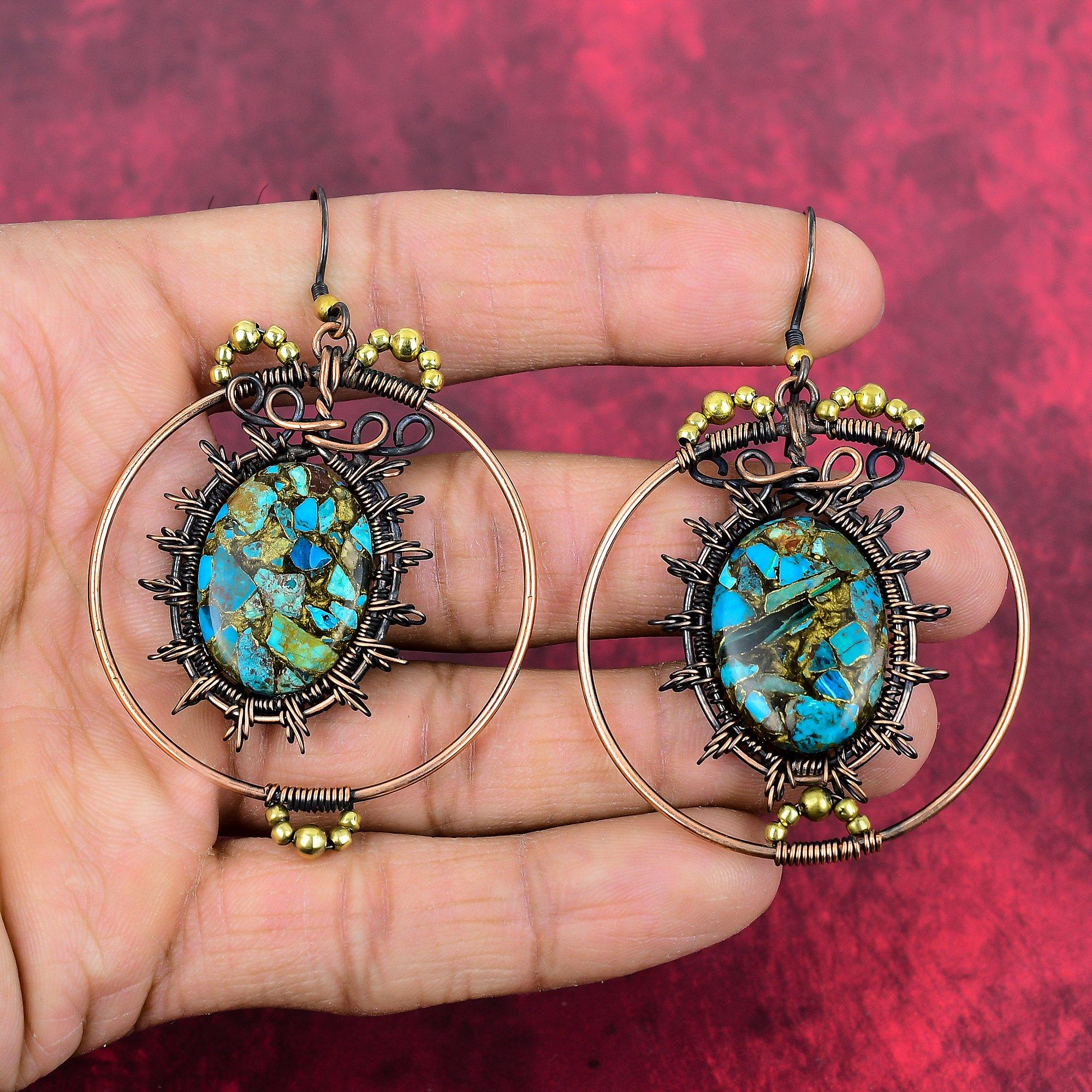 Copper chrysocolla earring copper wire wrapped earring handmade gemstone earrings copper jewelry dainty earring gifts for her wire jewelry