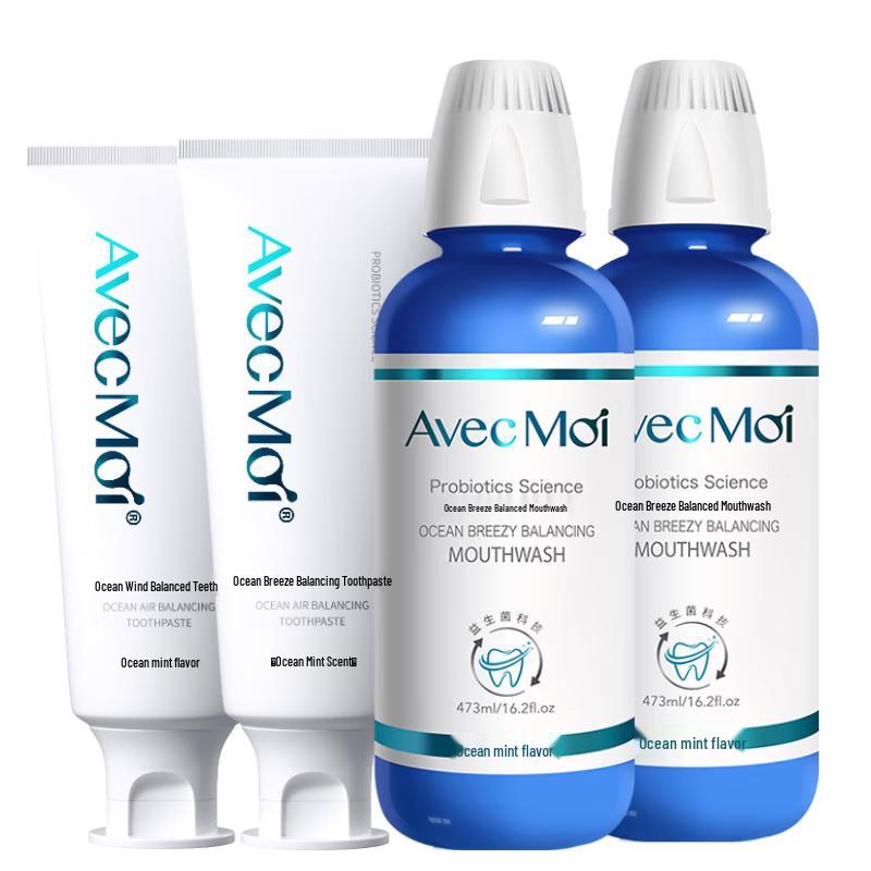 Avec Moi Ocean Breeze Probiotic Mouthwash & Toothpaste Family Set