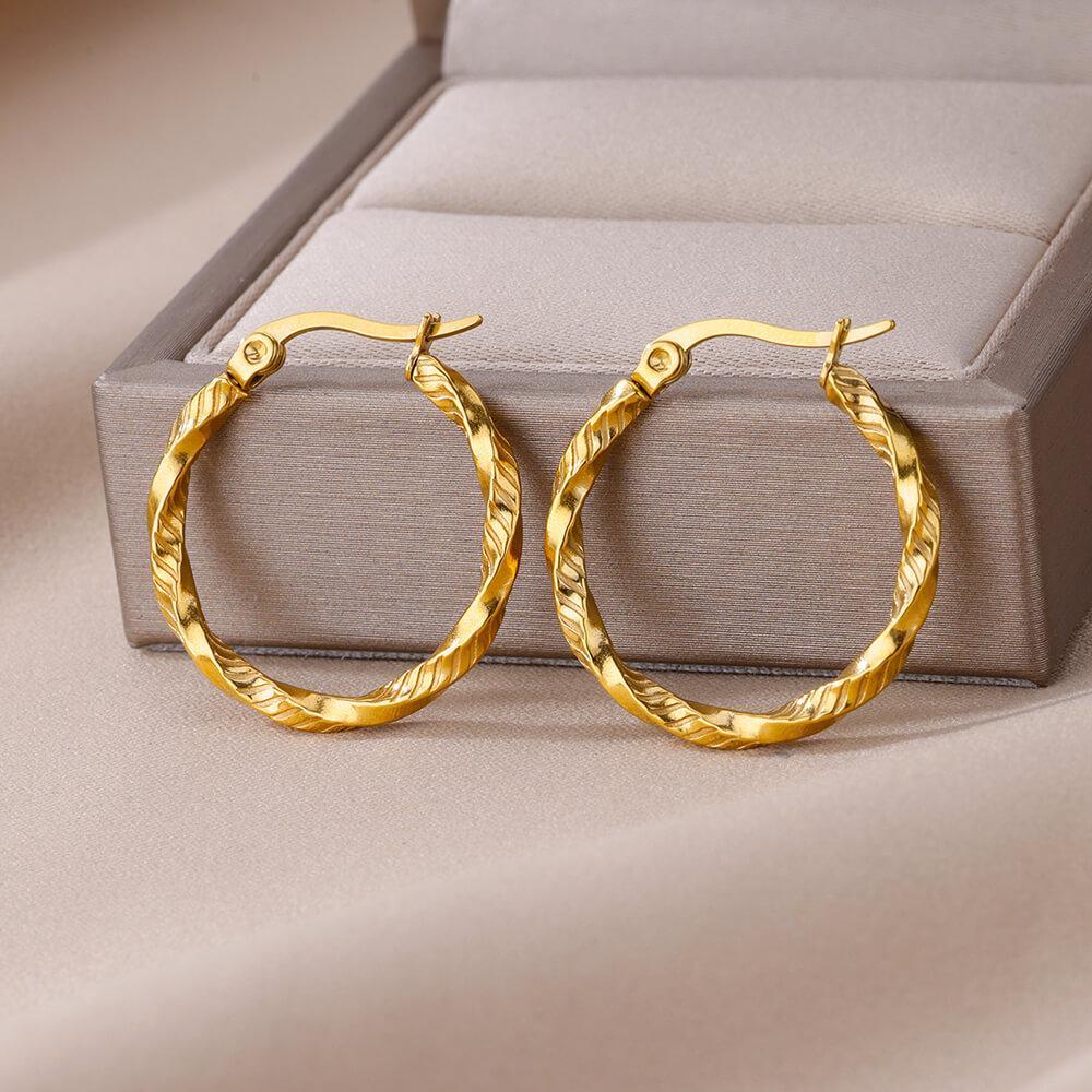 Classic Twist Hoop Earrings For Women Girls Stainless Steel Gold Color Earrings Punk  Jewelry Pendientes Mujer
