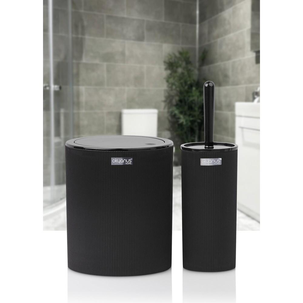 

Mina Круглое ведро для унитаза в черную полоску и набор из 2 ершиков