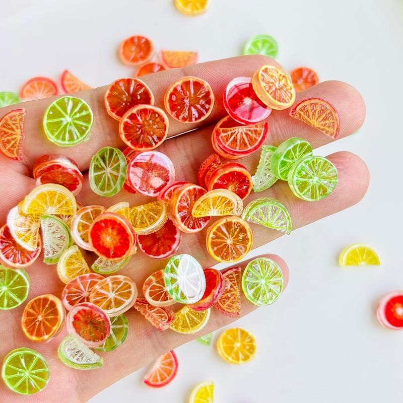 50Pcs New Mini Cartoonoranges, Lemon Slices Series Resin Flat Back Scrapbook Diy Nail Decoration Component Holiday Gifts A146