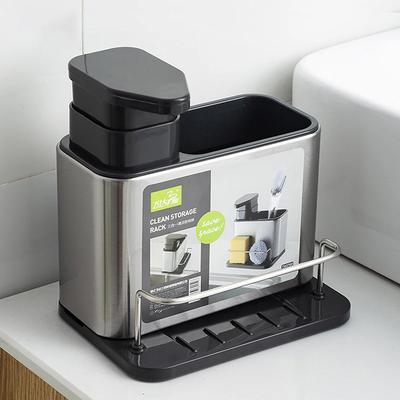 3-in-1 Kitchen Stainless Steel Tableware Soap Dispenser, Sponge Holder, Sink Organizer Drain Rack, Suitable For Kitchen Sinks