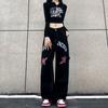 Dame Y2K Streetwear Vintage brede ben jeans Stjerner Brevtrykk Uformelt vår Høst Mote Harajuku løse rette bukser