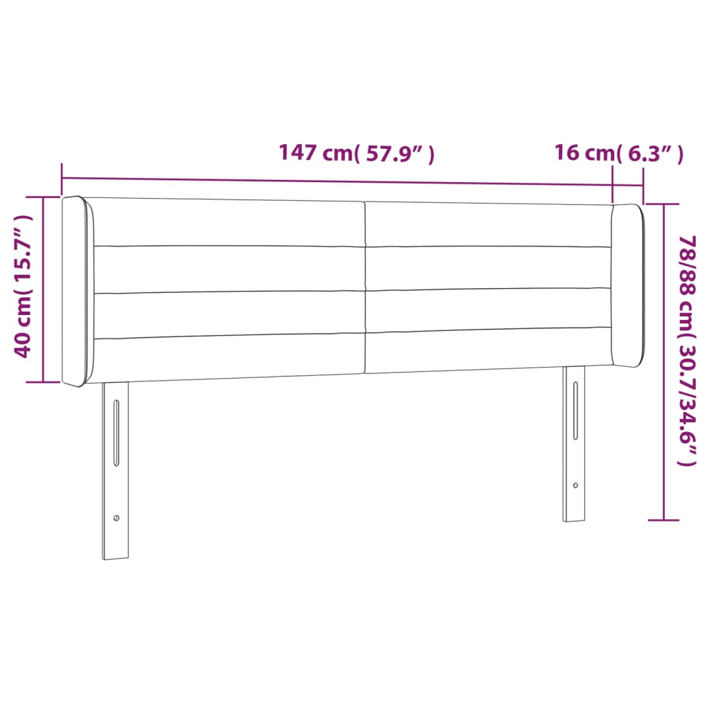 Vidaxl Bed Headboard with LED, Dark Brown, 147X16X78/88Cm, Fabric